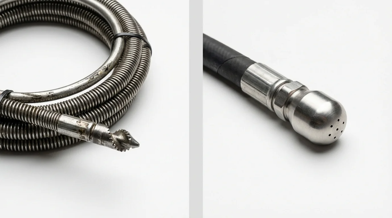 Drain snake cable and hydro jetting nozzle used for drain cleaning in Shinnston, WV