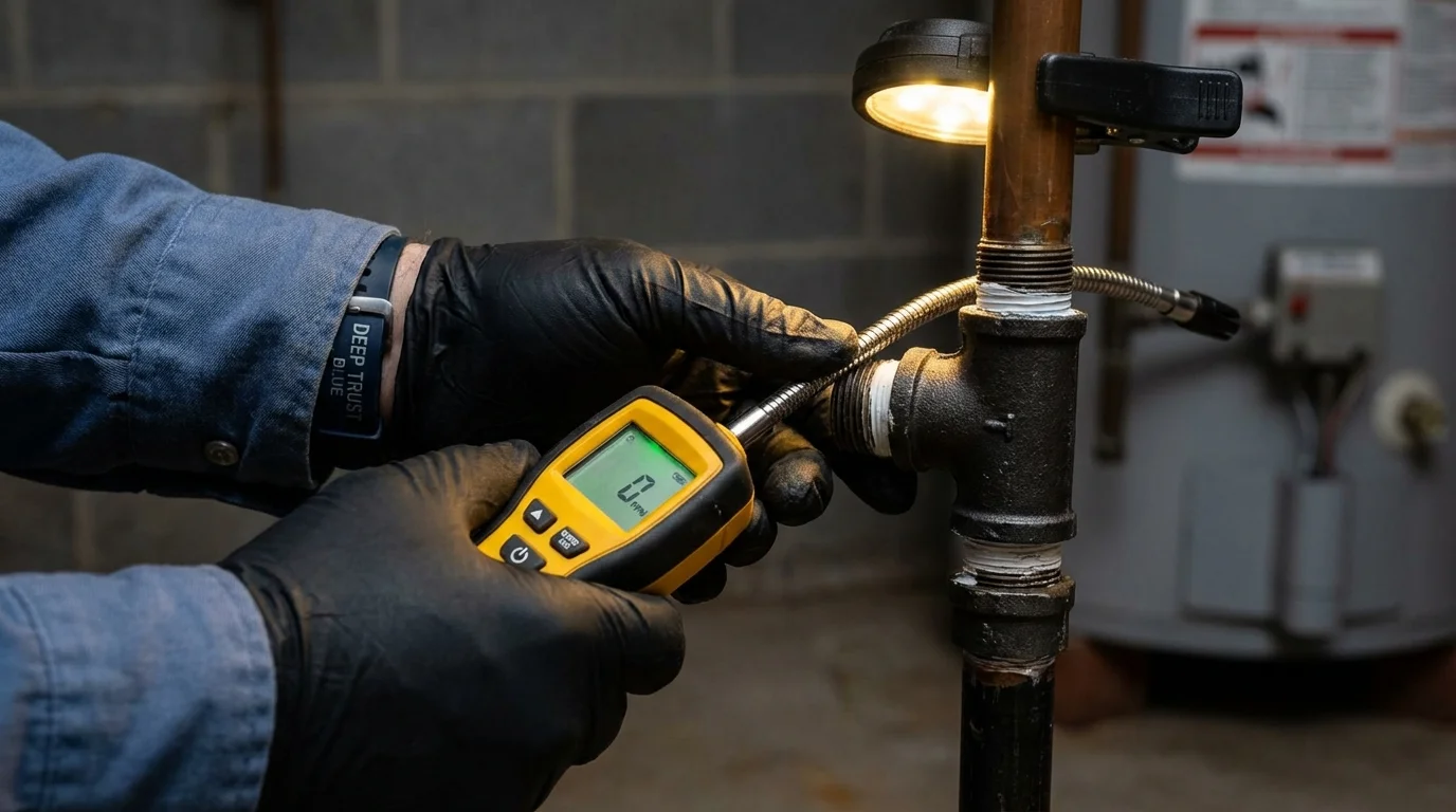 Gas leak detection with electronic sniffer by Johns Plumbing LLC in Shinnston