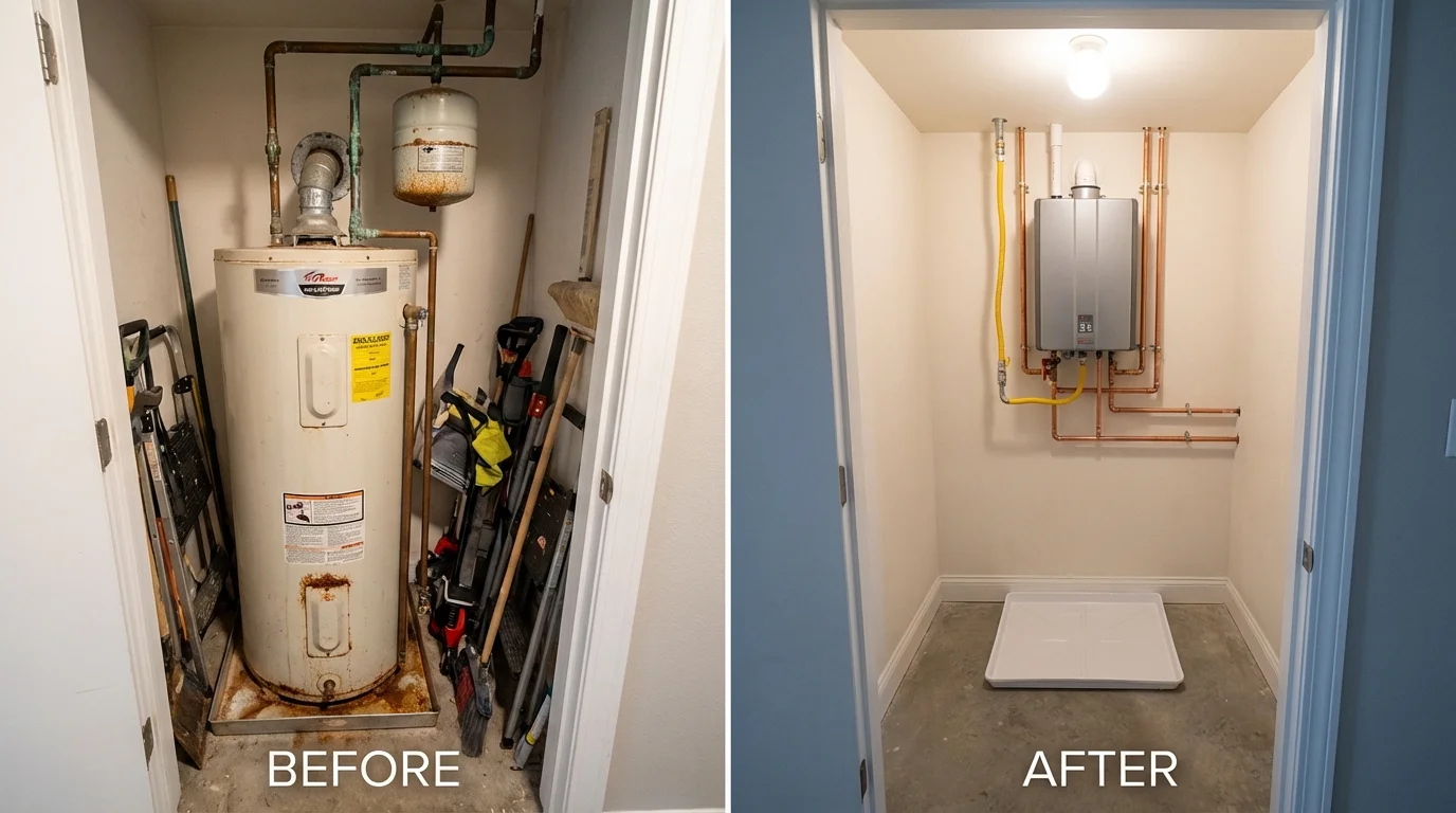 Tank water heater versus wall-mounted tankless unit comparison for Shinnston, WV homeowners