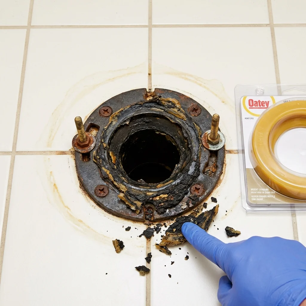 Failed wax ring showing water seepage at the base of a toilet in a Shinnston, WV home