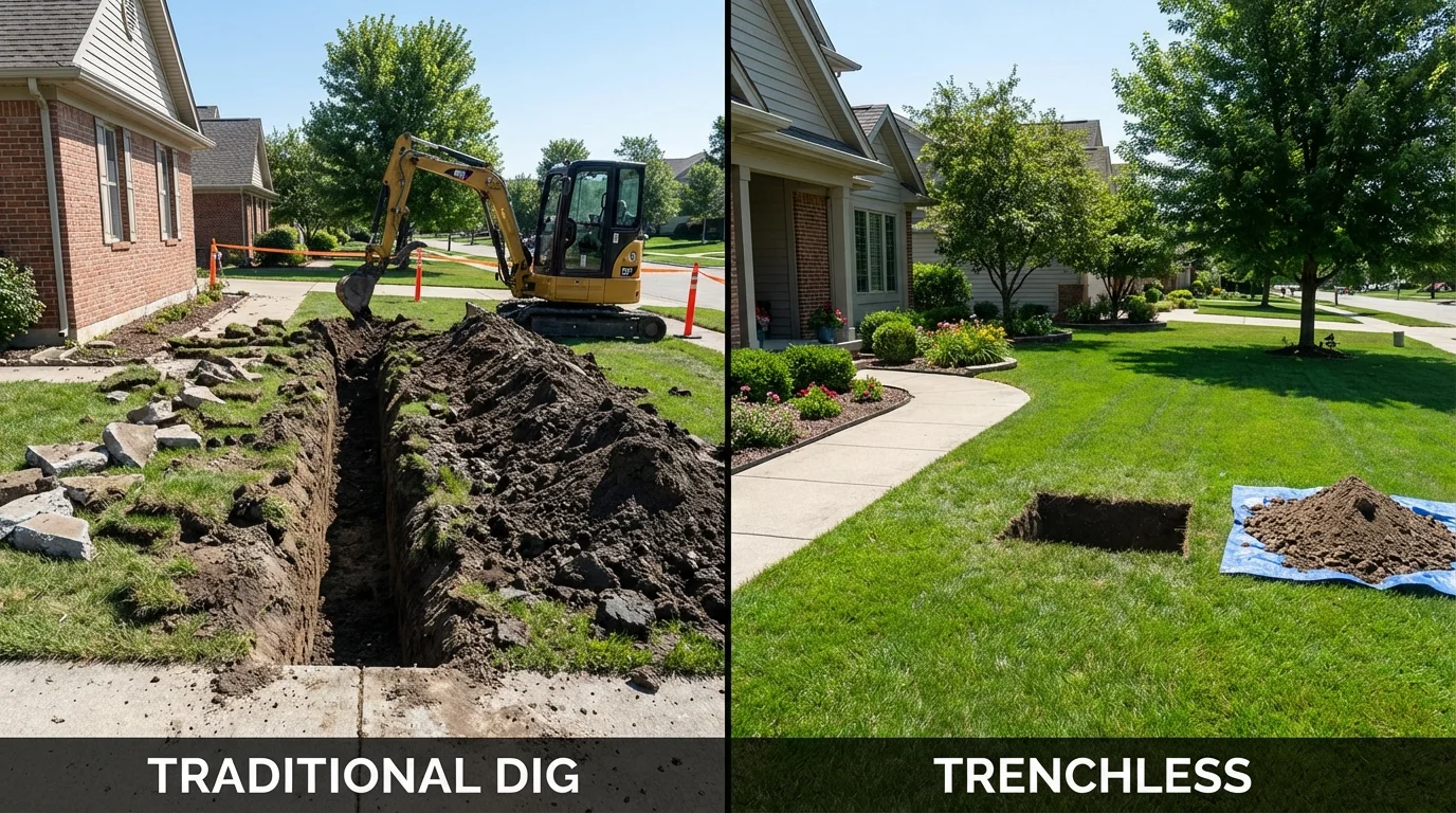 Trenchless sewer repair with minimal yard damage versus traditional excavation in Shinnston, WV